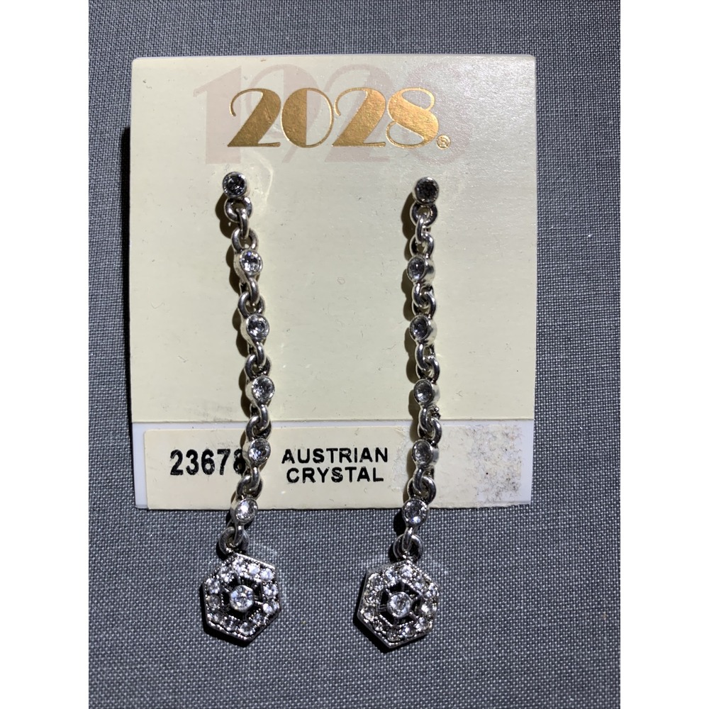 2028 Austrian Crystal Dangle Silver Tone Earrings